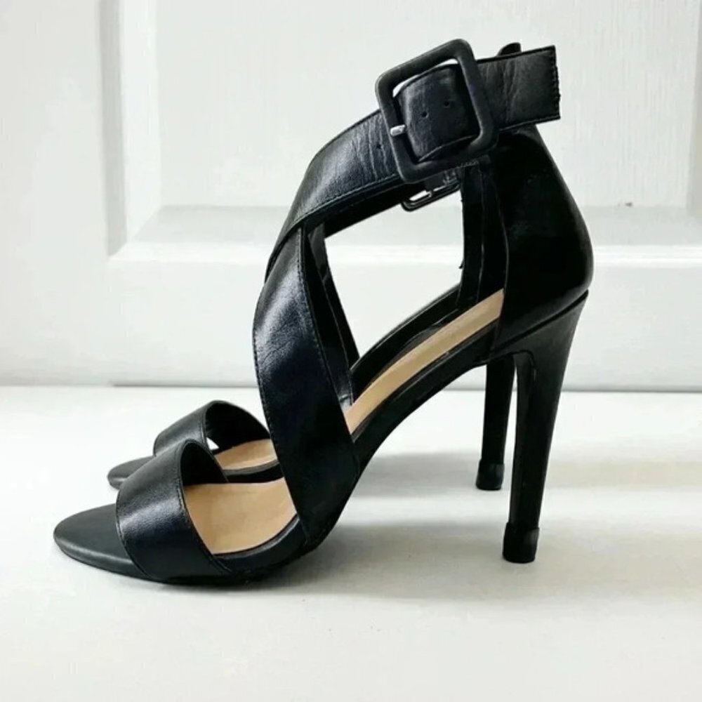 Le Chateau Strappy Leather Sandals High Heel Stilettos Black Size 7.5 - Picture 6 of 16